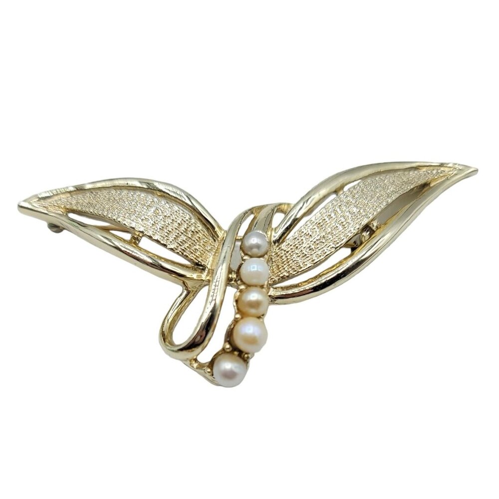 Boucher Signed MARBOUX Gold Tone Genuine Multi Color Pearl Bar Brooch